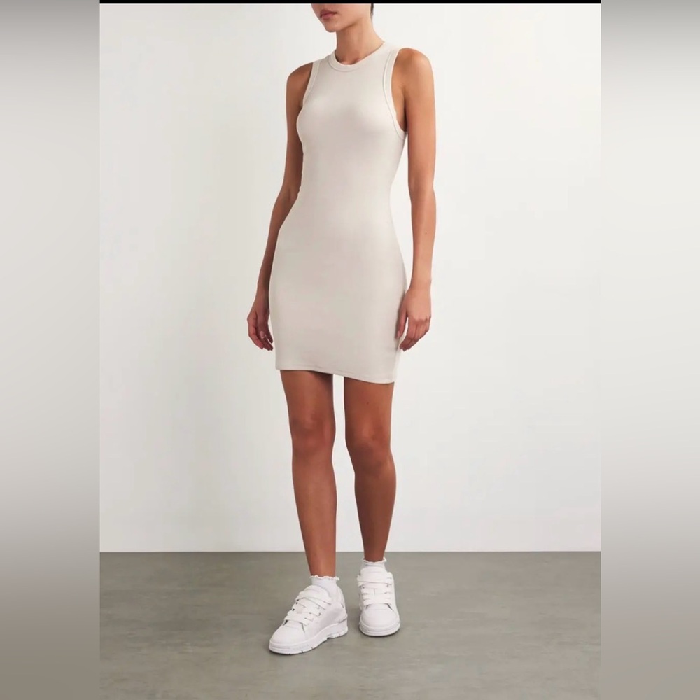 Skims Cotton Ribbed Mini Dress XL Cream - Picture 4 of 10